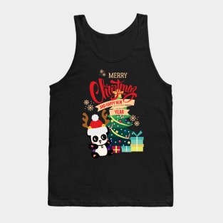 Cute Happy Panda Receives Many Christmas Gifts Tank Top